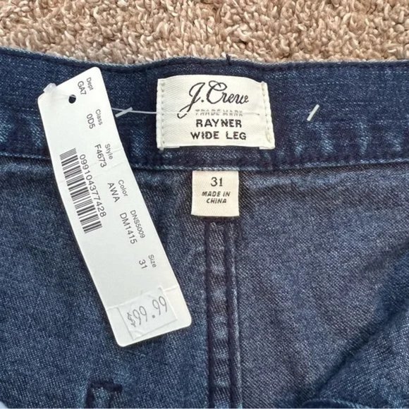 J. Crew Rayner Cropped Wide Leg Jeans Dark Wash 31 Self Belt NWT - Picture 8 of 10